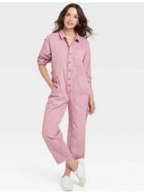 Universal Thread Pink Button-Front Utility Jumpsuit
